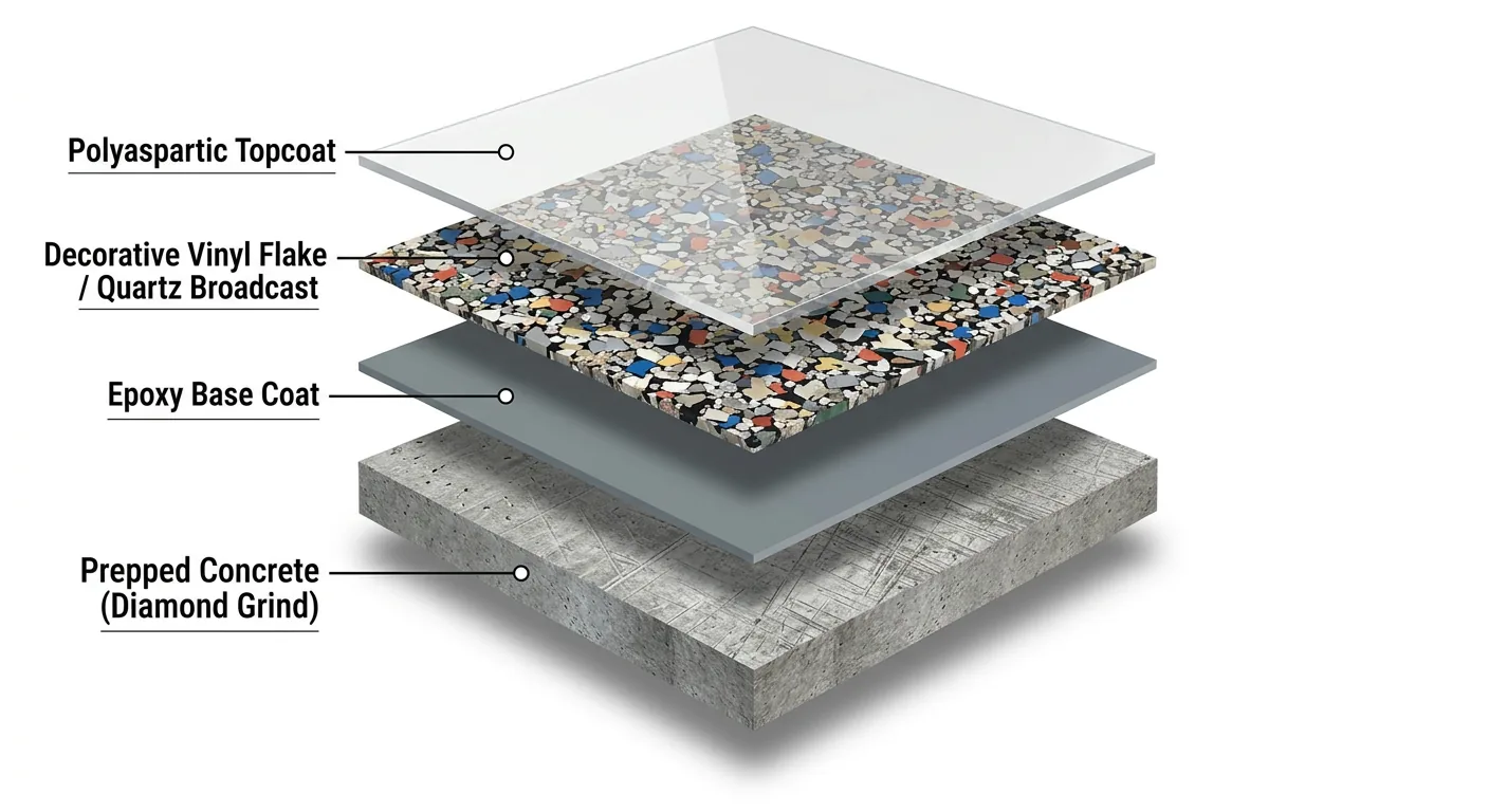 Hybrid floor coating system layers